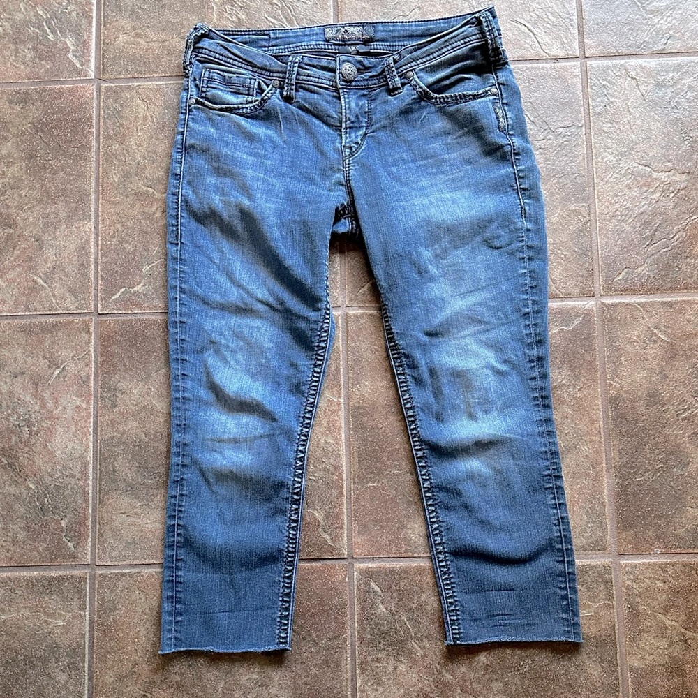 Silver Aiko Mid Skinny jeans Cropped cut offs frayed hem  28 / 29